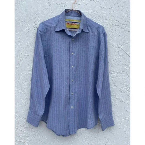 Robert Graham Mens Long Sleeve Button Down Cotton Shirts Blue Sz M - Picture 2 of 11